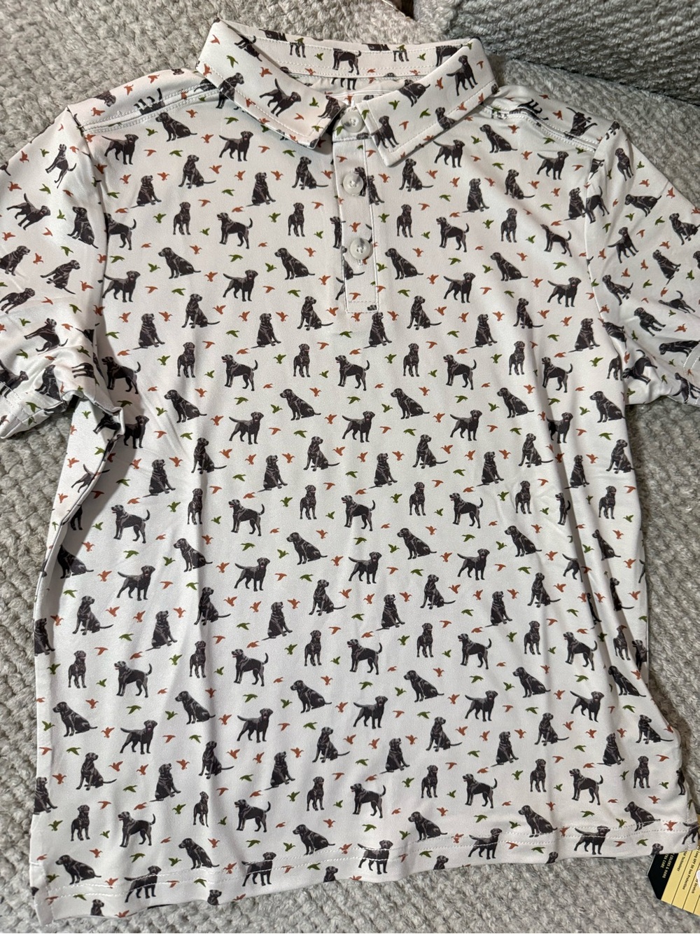 BURLEBO NWT Kids White Polo Shirt with Black Dog Print - SUPER SILKY SOFT